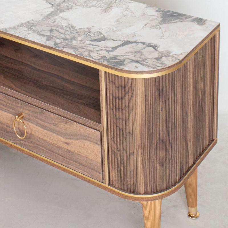 Plasma Table Made Of Wood - White Marble Brown And Gold By Alhome - 110112110 - ALHOME