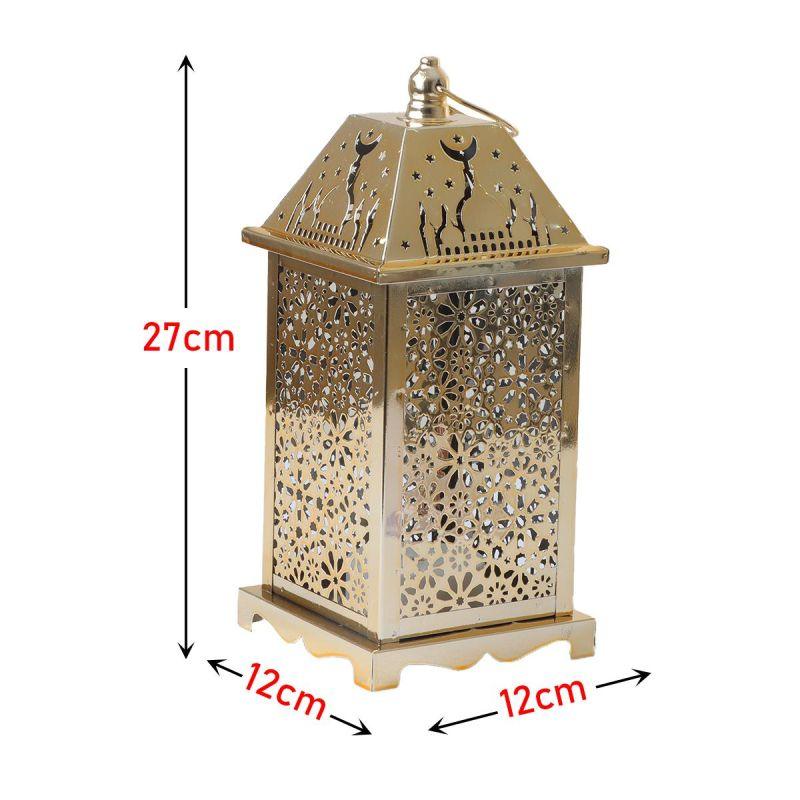 Steel Square Ramadan Lantern With Led Lighting - Gold - 27X12X12 Cm - By Family Ship - 600007815 - ALHOME