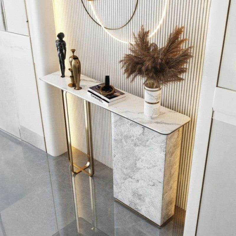 Elegance in Simplicity: Wood and Alternative Marble Console Table By Alhome - ALHOME