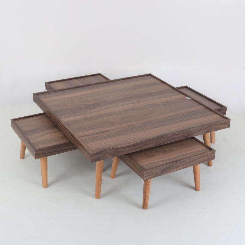 Brown Wooden Service Tables Set By Alhome 4+1 Pieces - ALHOME