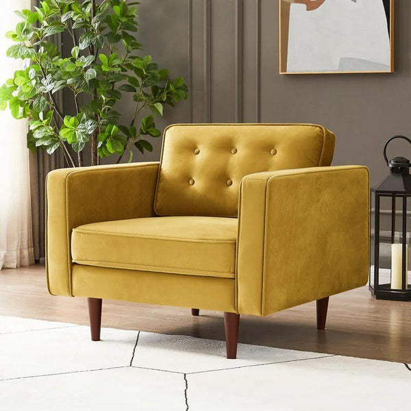 Bright Yellow Velvet Chair Swedish Wood By Alhome - ALHOME