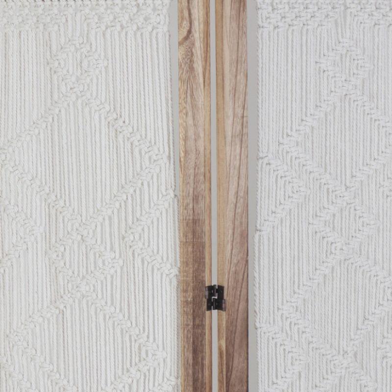 Hollow Wooden Partition 4 Pieces - Wood + Fabric - White And Beige - 110111950 - By Alhome - ALHOME