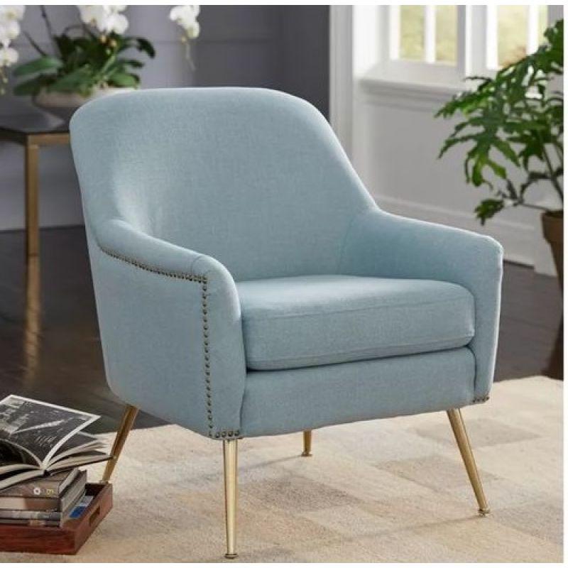 Tiffany Blue Linen Coastal Chair with Swedish Wood By Alhome - ALHOME