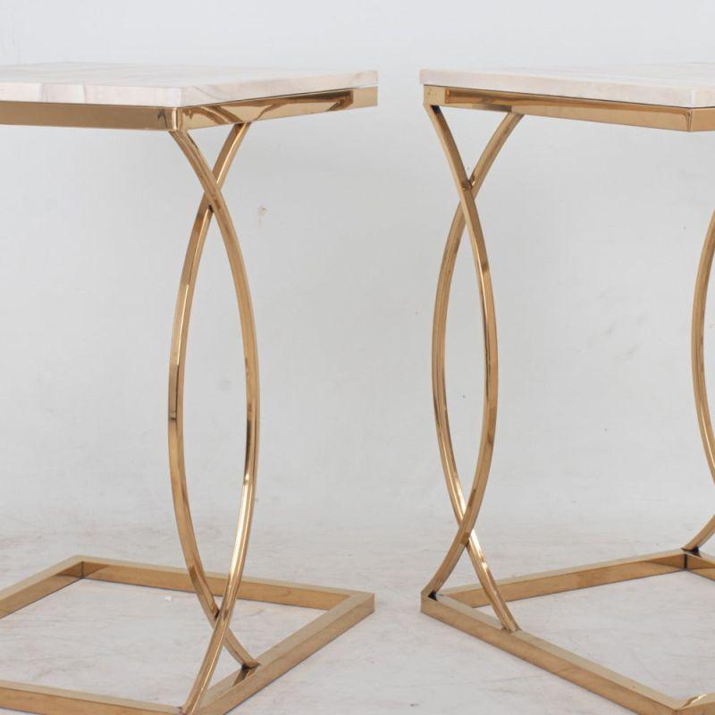 Set of Single Tables With Marble Top And Golden Steel Bases By Alhome - ALHOME