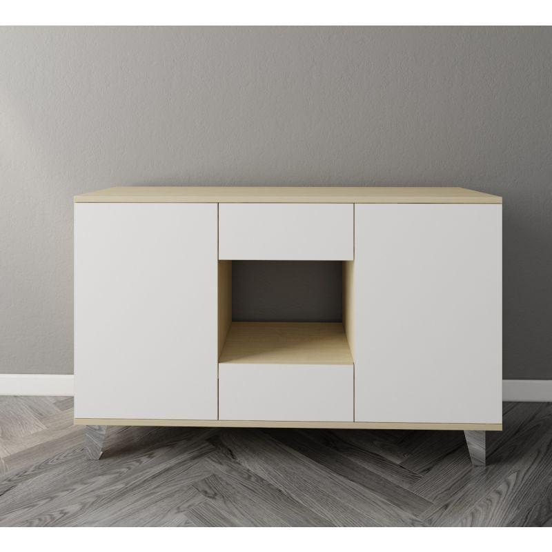 White and Beige Coffee Corner with Two Doors and Two Sliding Drawers By Alhome - ALHOME