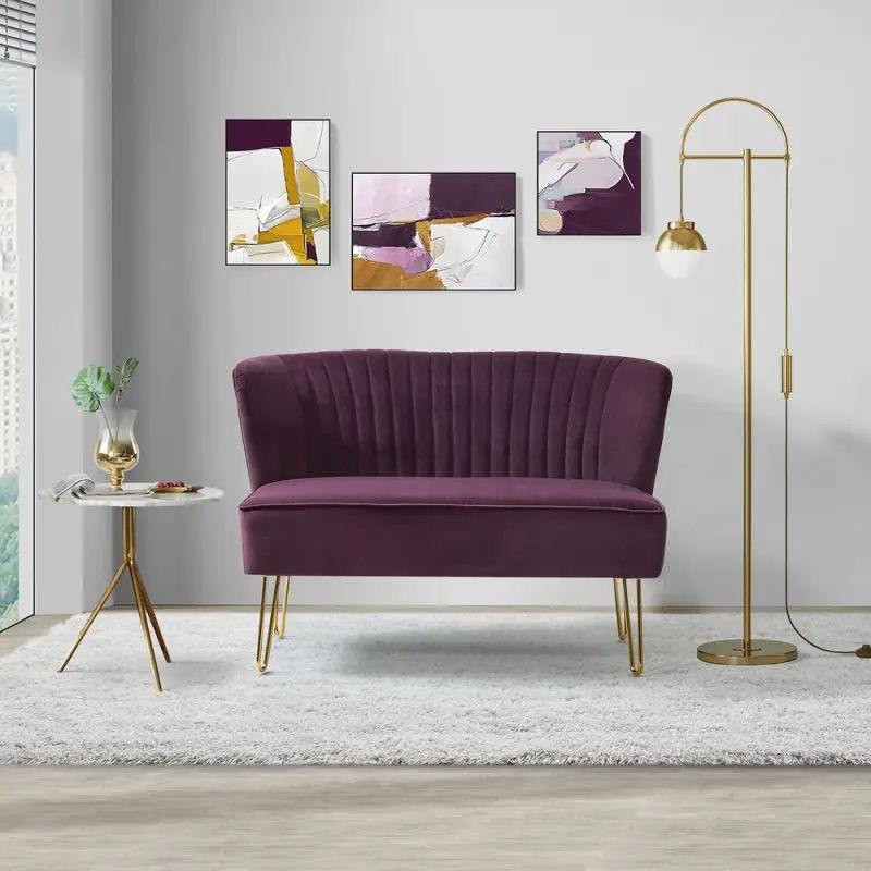 Royal Purple Velvet 2-Seater Sofa Swedish Wood By Alhome - ALHOME