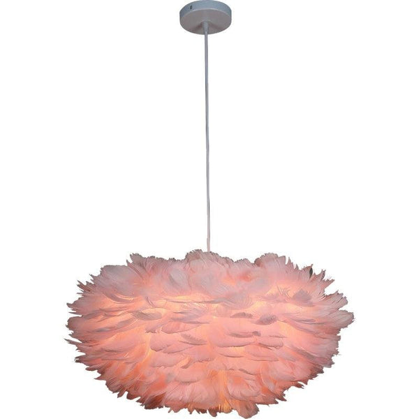 Modern Triple Pink Feather Chandelier With 3 Lights - Size 60 cm - Lamp Base Size E27 By Alhome - ALHOME