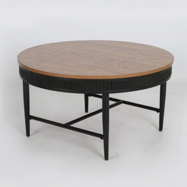 Wooden Table With Metal Edges And Iron Bases In Black By Alhome - ALHOME