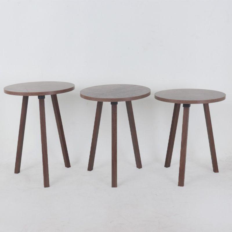 Set of 3 Circular Wooden Service Tables With Gray Surfaces By Alhome - ALHOME