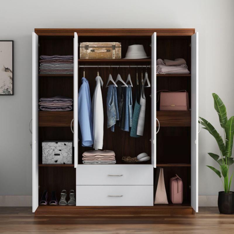 Wardrobe with 4 Drawers, a Mirror, and 2 Doors, White By Alhome - ALHOME