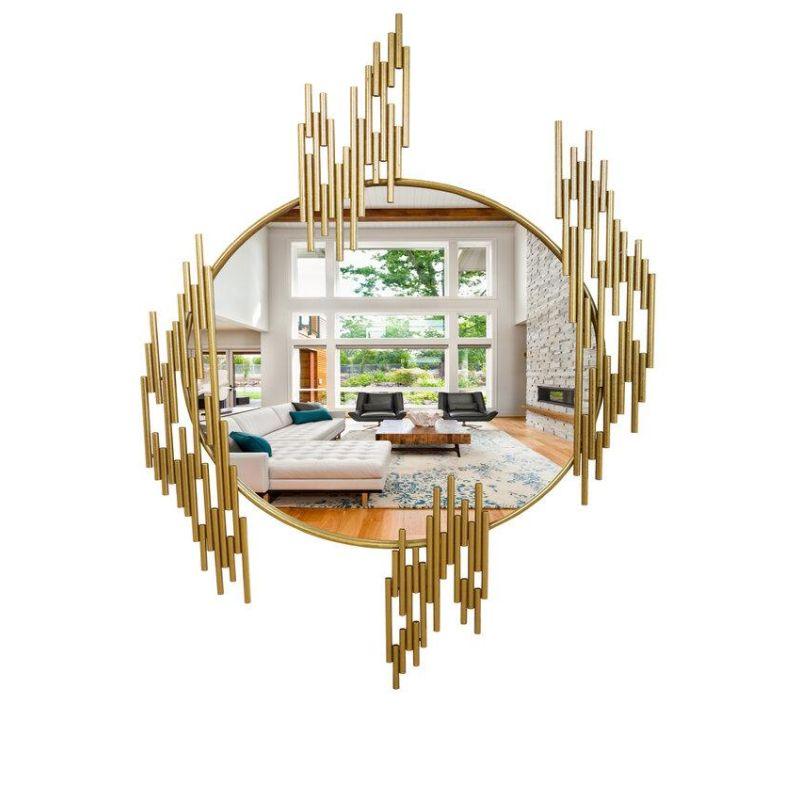 Modern circular wall mirror with iron frame - gold - 72x109x2.5 cm - By Family Ship - ALHOME