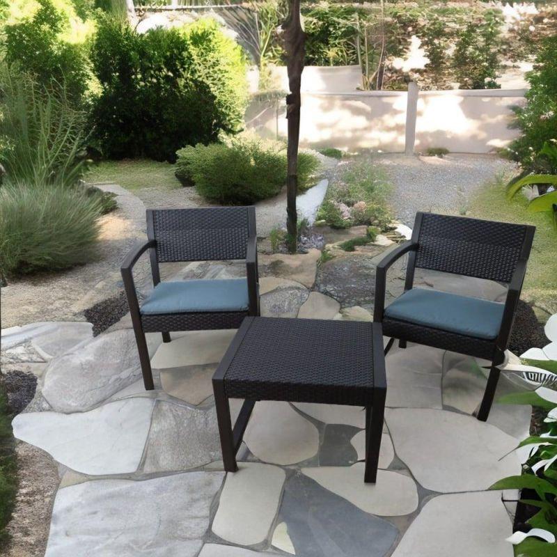 Plastic outdoor garden seating - table and two chairs - black - By Family Ship - ASL-6815 - ALHOME