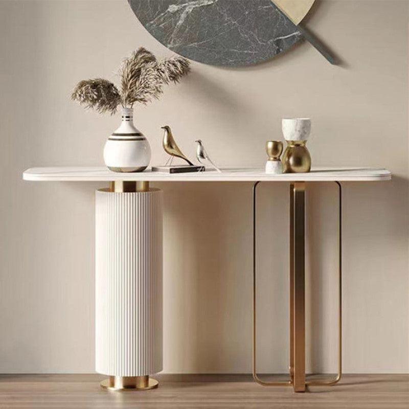 Modern Fusion Wood, Iron, and Marble Console" By Alhome - ALHOME