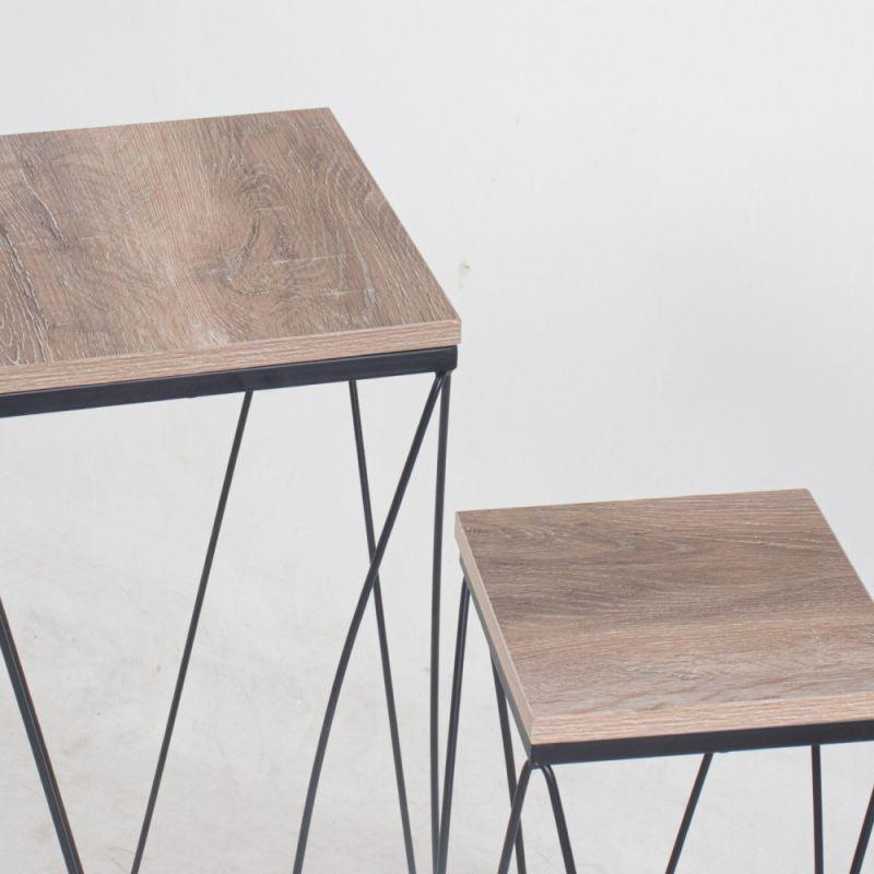 Set of Service Tables With Iron Bases And A Beige Wooden Top By Alhome - ALHOME