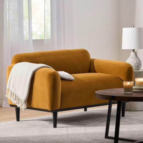 Vibrant Orange Velvet 2-Seater Sofa Swedish Wood By Alhome - ALHOME