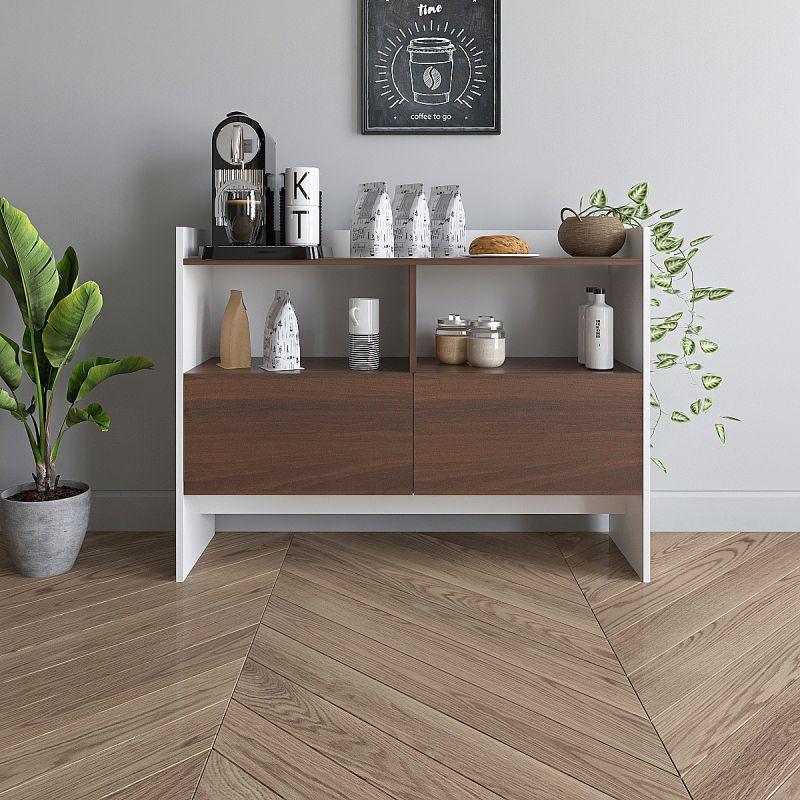 TV Table and Coffee Corner Set, White and Brown: By Alhome - ALHOME