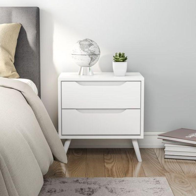 Melamine Nightstand with Wooden Legs and Drawers By Alhome - ALHOME