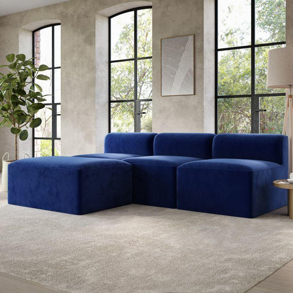 Luxurious Indigo Velvet L-Shaped Sofa - 240x150x45x85 cm - Swedish Wood By Alhome - ALHOME