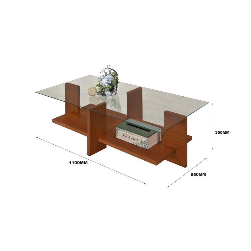 Two-Layer Malaysian Wood And Glass Coffee Table With Columns - Dark Brown - 110x55x35 cm - By Baity - ALHOME