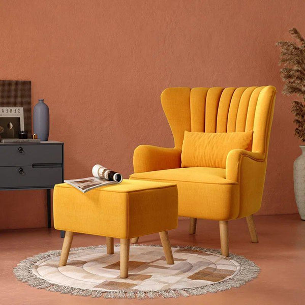 Lemon Yellow Chanel-Inspired Chair and Pouf Set Swedish Wood By Alhome - ALHOME