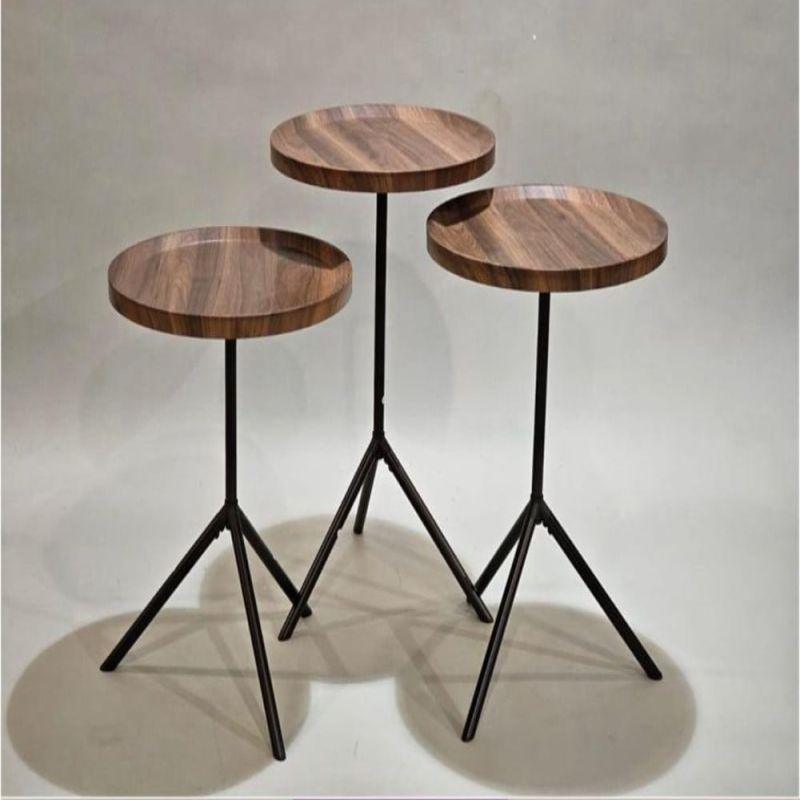 Service Tables Set With A Wooden Top And Iron Bases 3 Pcs - Gray And Black By Alhome - ALHOME