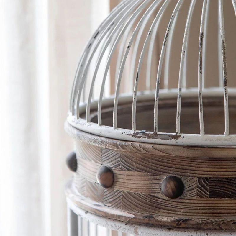 A Stand With A Rustic Iron Cage Design - Wooden Shelves - Beige - By Alhome - ALHOME