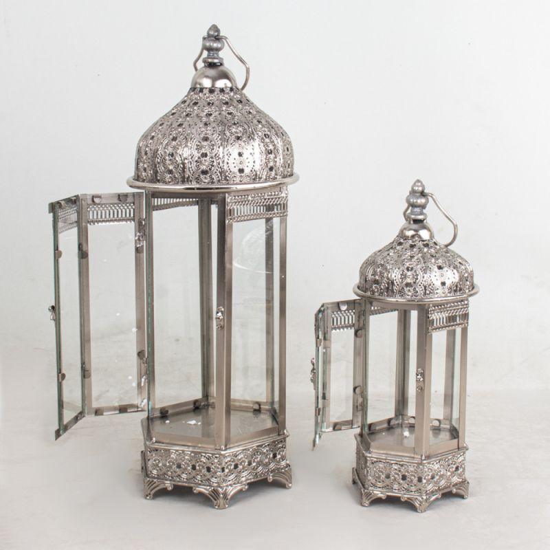 Metal Lanterns Set - Silver - 110111941 - By Alhome - ALHOME