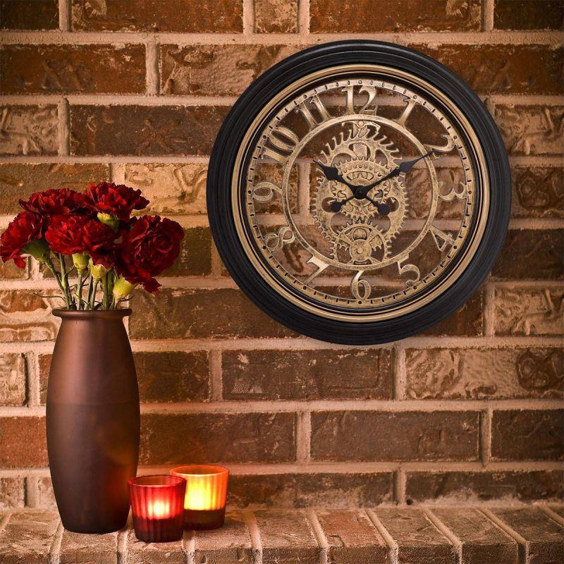 Battery Operated Plastic Circular Wall Clock - Bronze And Brown - 50 Cm Diameter - By Family Ship - ALHOME