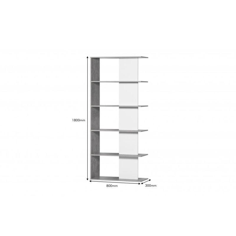 Shelving Unit With 5 Layers From Malaysian Wood - Gray And White - 80x30x180 cm - By Baity - ALHOME