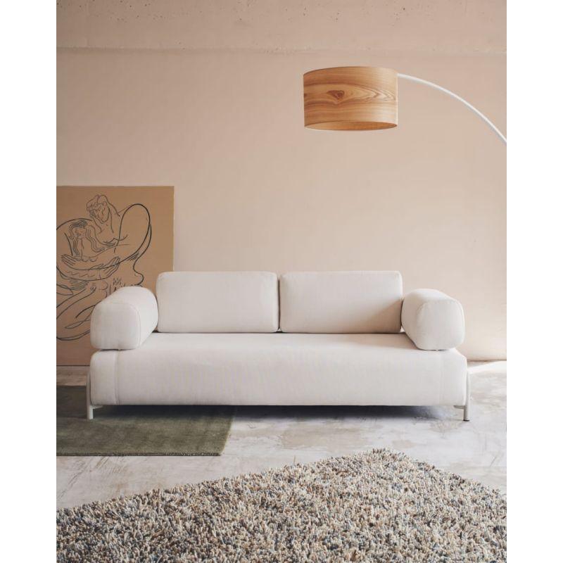 Beige Swedish Wood 3-Seater Sofa - Size: 220x85x85, Material: Linen By Alhome - 110112203 - ALHOME