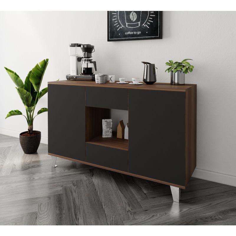 Black and Brown Coffee Corner with Two Doors and Two Sliding Drawers By Alhome - ALHOME