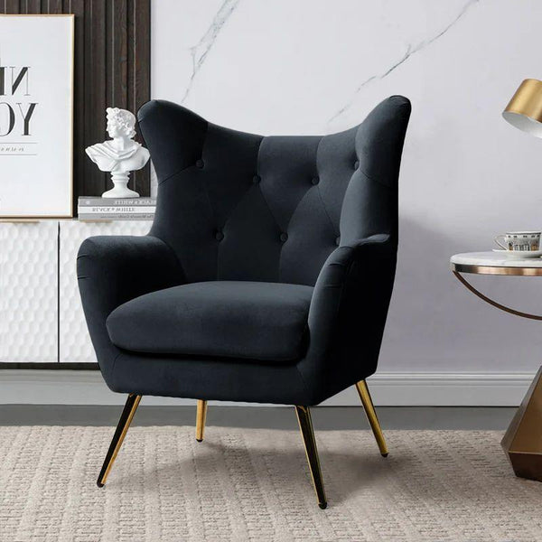 Luxe Black Velvet Chair with Swedish Wood By Alhome - ALHOME