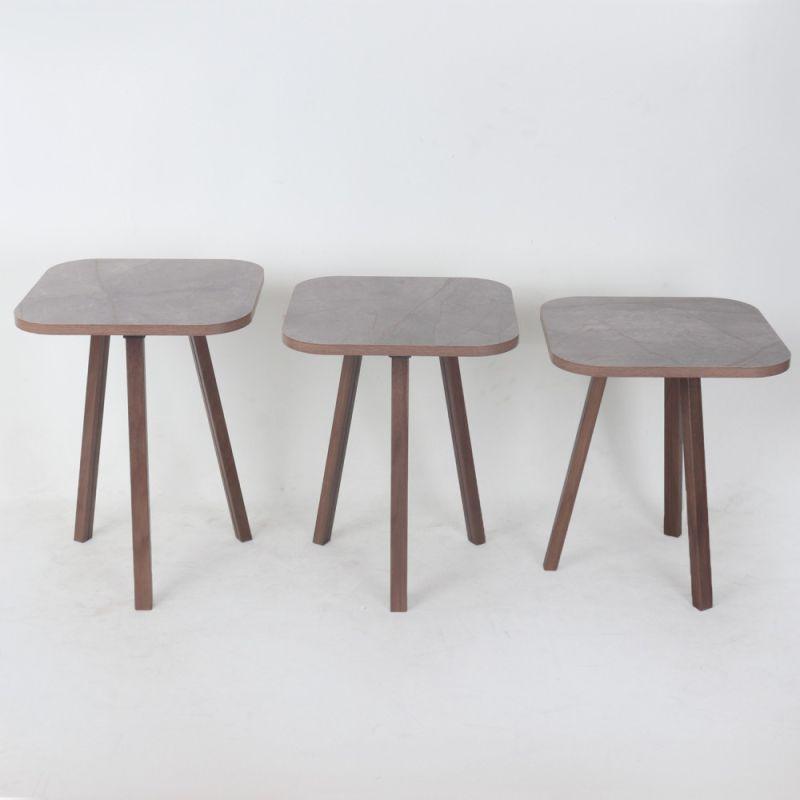 Set of 3 wooden service tables with gray surfaces By Alhome - ALHOME