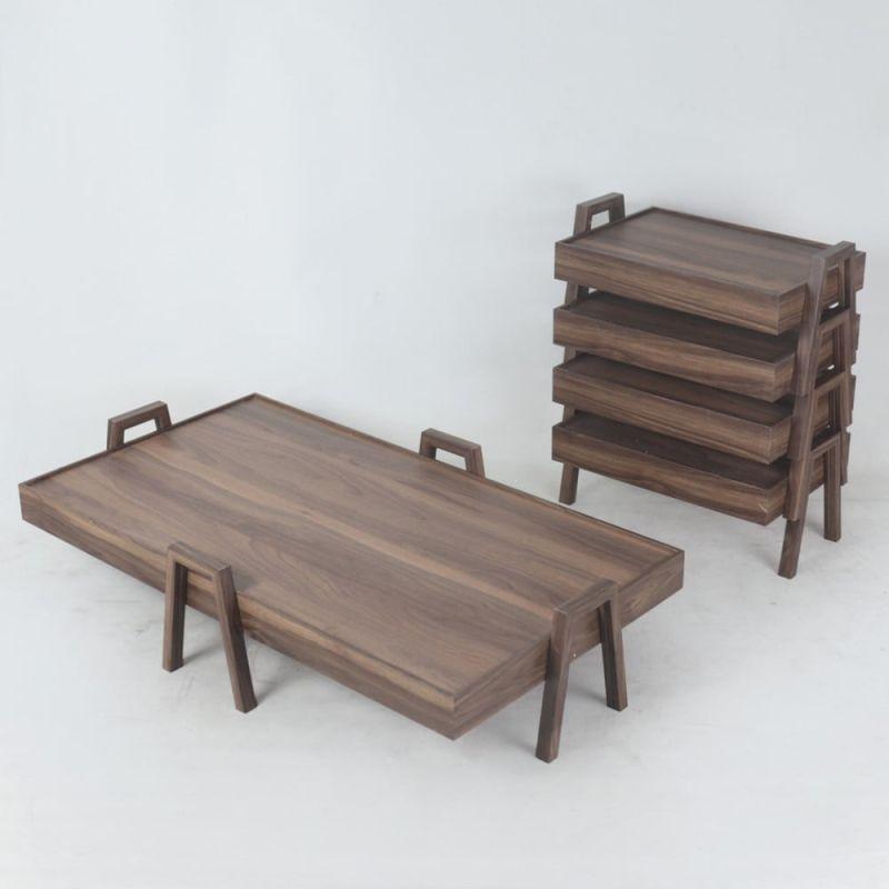 4+1 Wooden Floor Tables Set In Brown Color by Alhome - ALHOME