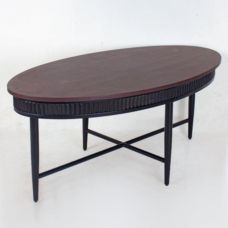 Wooden Oval Center Table With Metal Frame - Dark Wood By Alhome - ALHOME