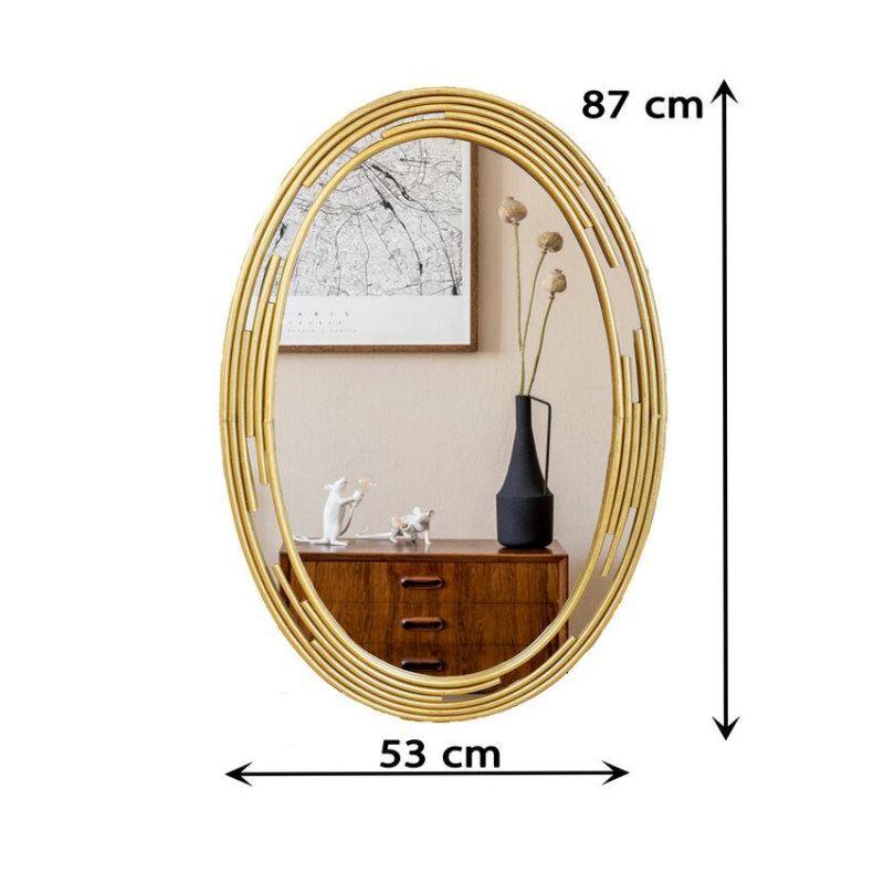 Round Wall Mirror with Side Decoration and Iron Frame - Gold - 53x87x2.5 cm - By Family Ship - ALHOME