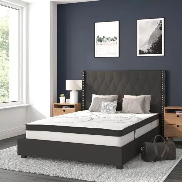 Ash Grey Velvet Serenity: Swedish Wood Super King Bed (200x200x140) by Alhome - ALHOME