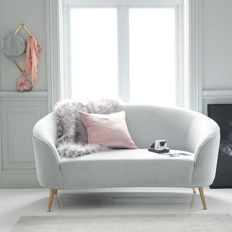 Compact Grey Velvet 2-Seater Sofa Swedish Wood By Alhome - ALHOME