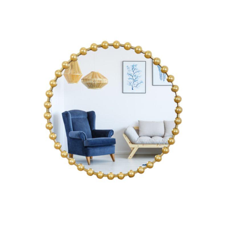 Round Wall Mirror with Side Decoration with Iron Frame - Gold - 91x91x4 cm - By family Ship - ALHOME