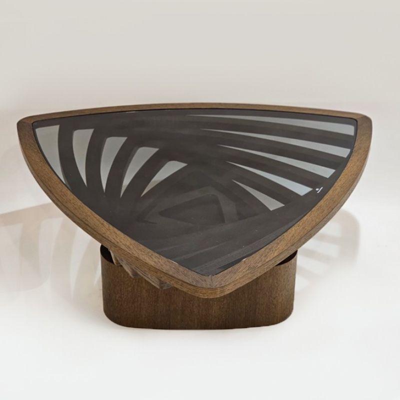 Triangle Wooden Coffee Table With Glass Surface - Dark Wood By Alhome - ALHOME