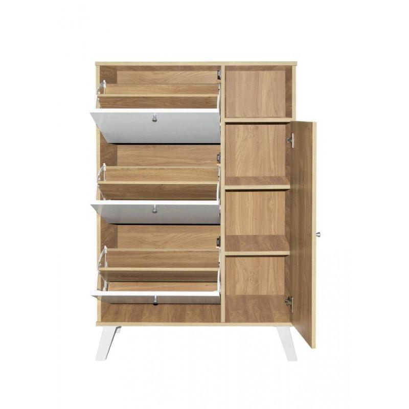 Shoe Organizing Cabinet With 3 Layers - Light Brown And White - 80x38x140 cm - By Baity - ALHOME