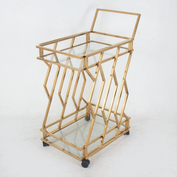 Steel Serving Cart With Two Surfaces - Steel + Glass - By Alhome - ALHOME