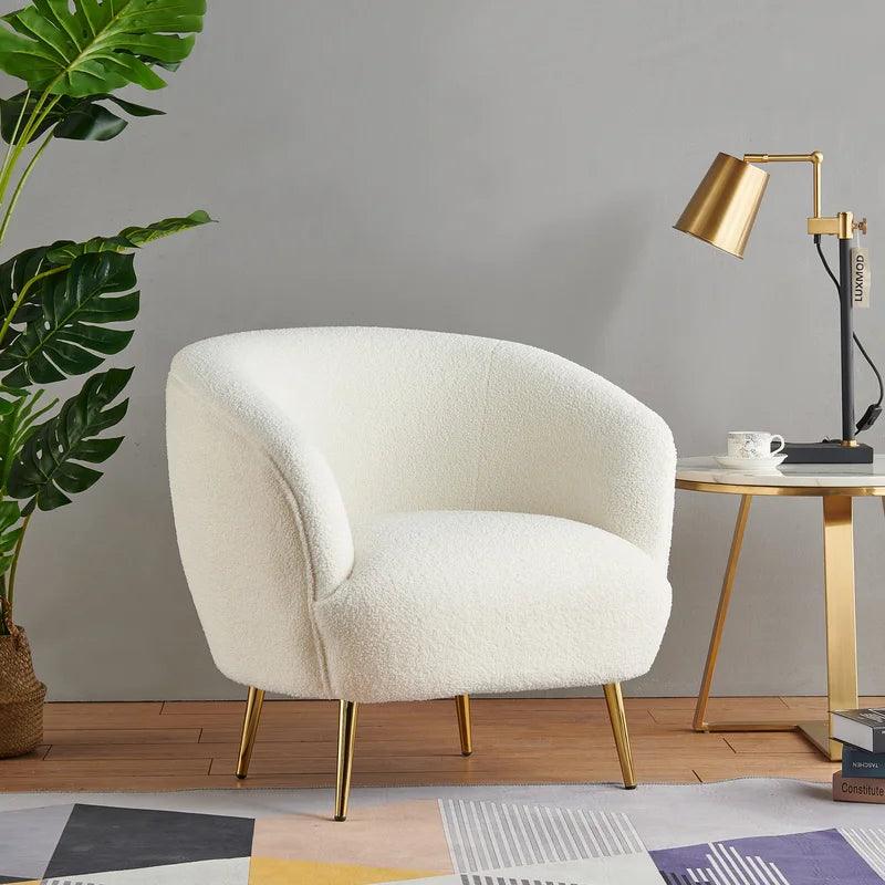 White Boucle Accent Chair By Alhome - ALHOME