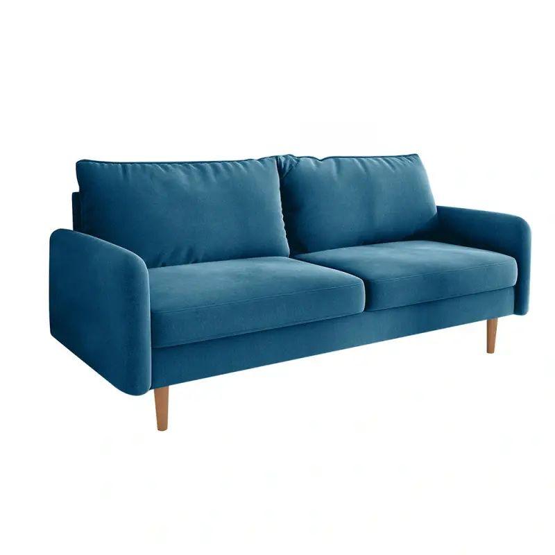 Serene Blue Velvet 3-Seater Sofa - 200x85x45 cm - Swedish Wood By Alhome - ALHOME