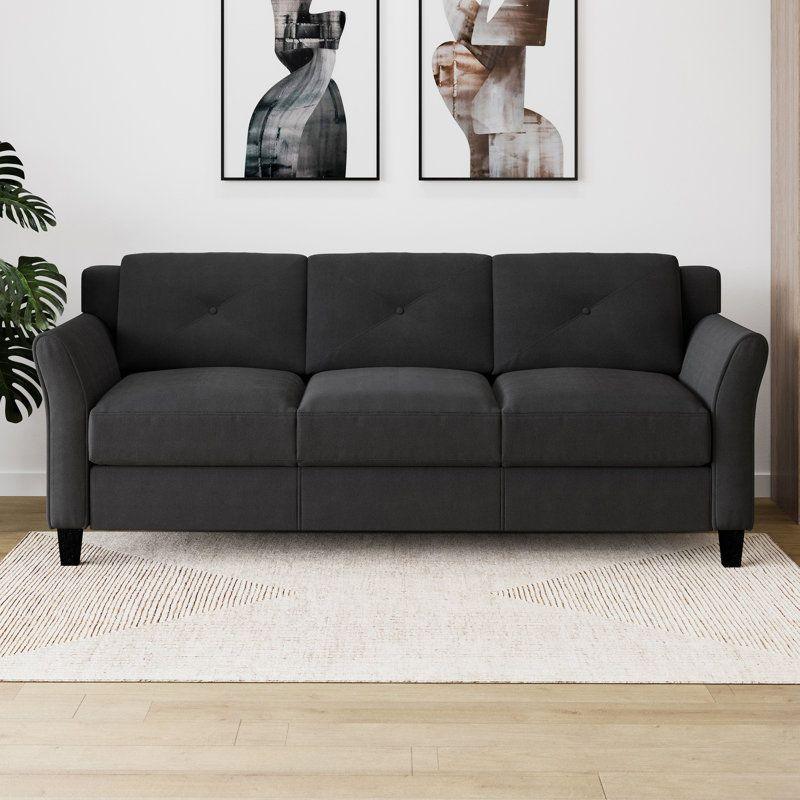 Modern Linen 3 Seater Sofa - Black - 240x85x85 cm - By Alhome - ALHOME