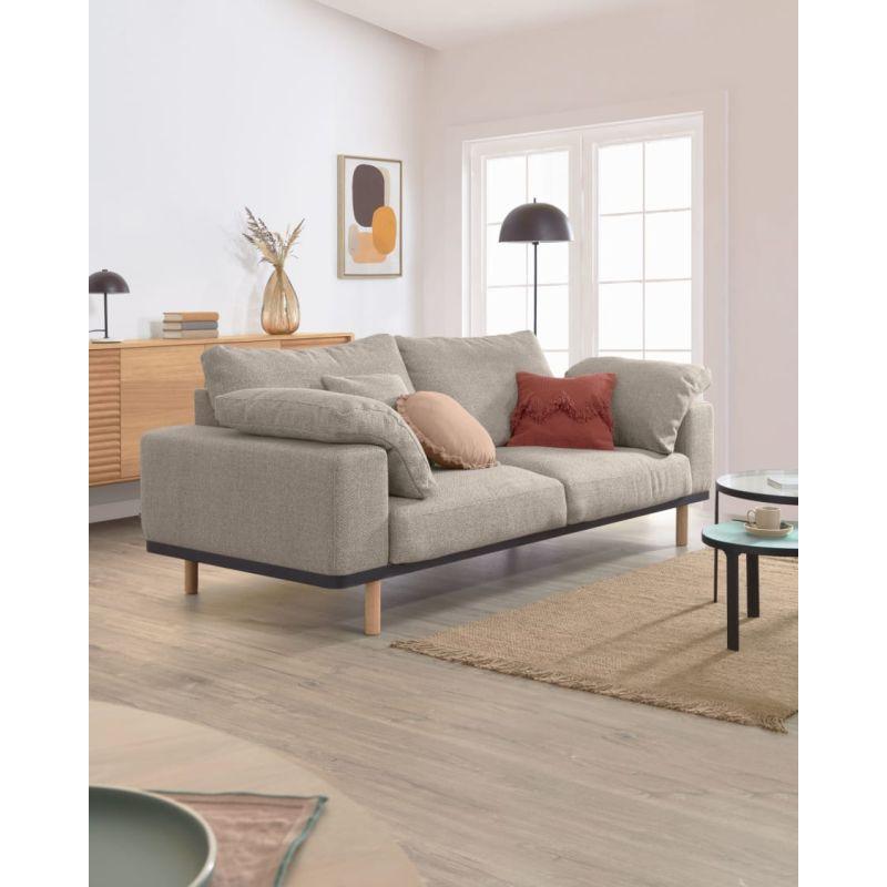 Ashen Swedish Wood Wood 3-Seater Sofa - Size: 220x85x85, Material: Linen By Alhome - 110112205 - ALHOME