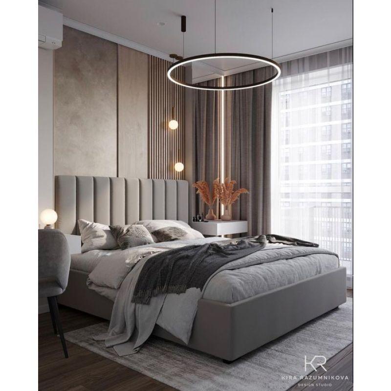 King Bed in Beige Velvet with Swedish Wood Frame By Alhome - ALHOME