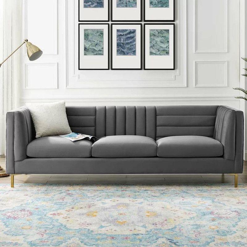 Sophisticated Gray Velvet 3-Seater Sofa Swedish Wood By Alhome - ALHOME