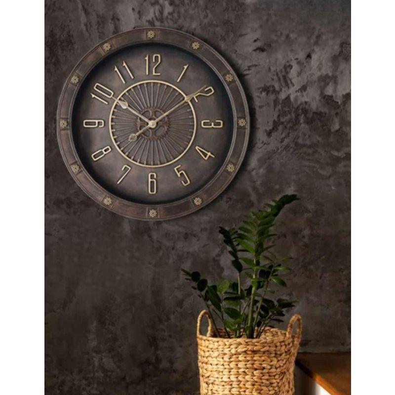 Battery operated circular wall clock - brown - 35 cm diameter - By Family Ship - ALHOME