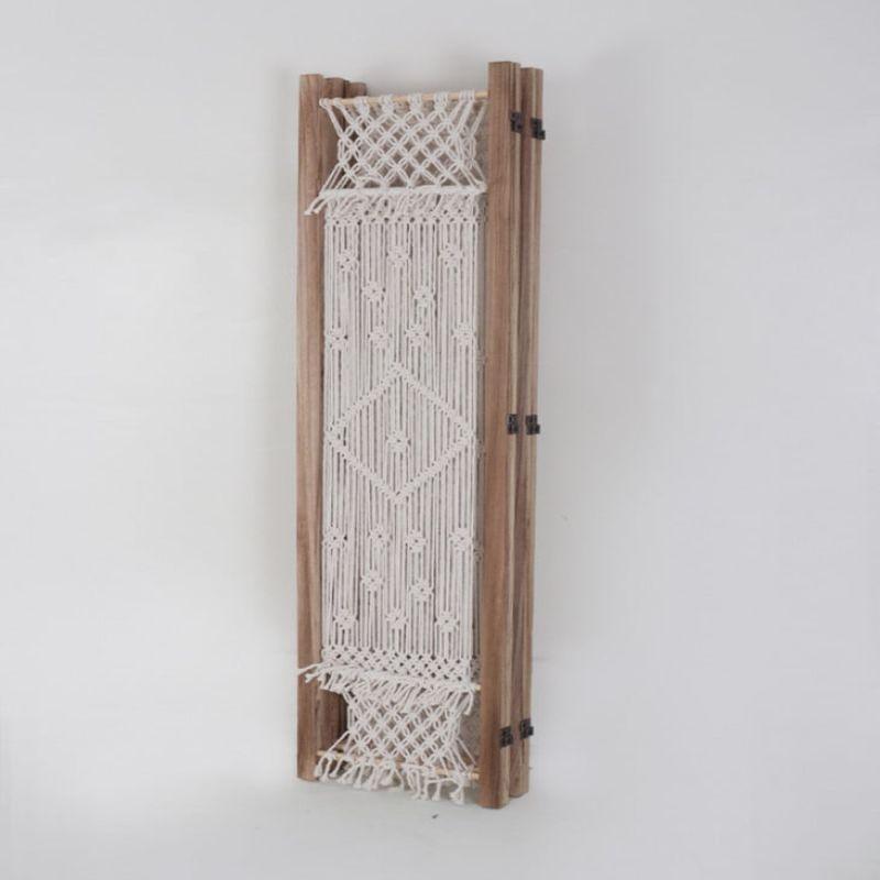 Hollow Wooden Partition 4 Pieces - Wood + Fabric - White And Beige - 110111951 - By Alhome - ALHOME